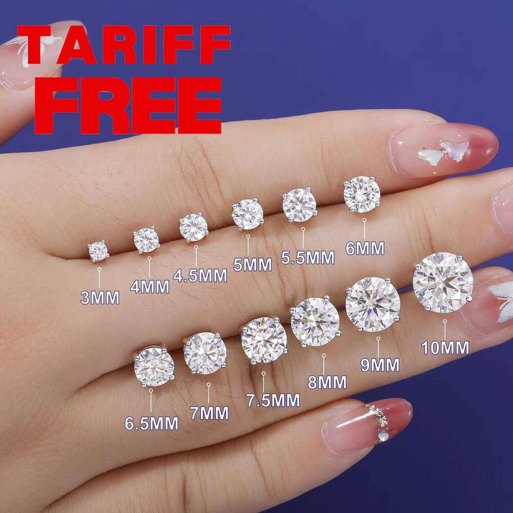 3mm-10mm Classic Mossanite Screw Back Luxury Jewelry 925 Sterling Silver VVS Moissanite Diamond Stud Earrings for Men and Women
