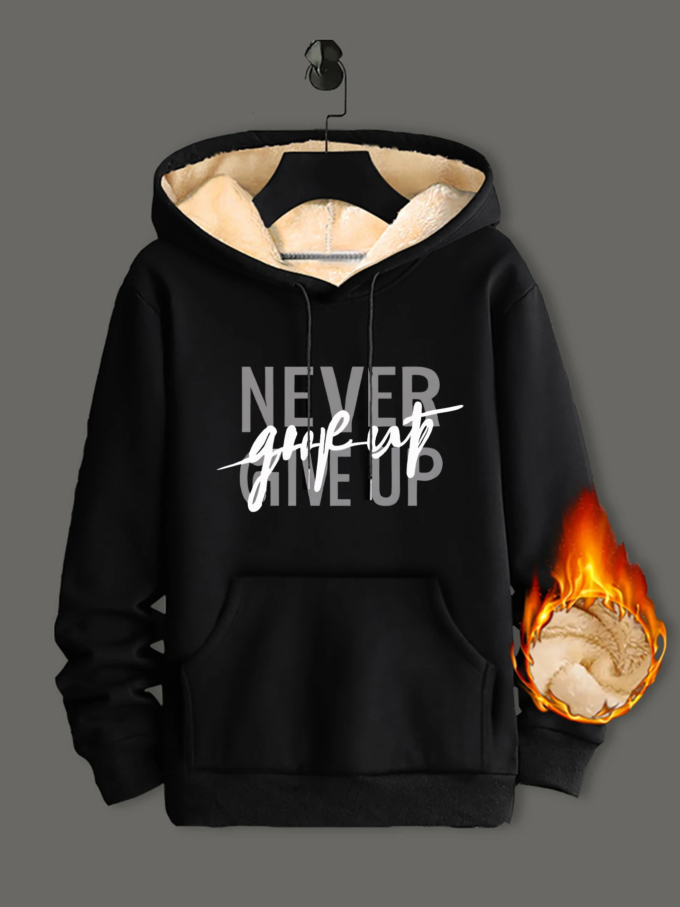 Winter Lambswool Hoodies Thicken Warm Windproof Sweatshirts Print Hooded Pullover Loose Men Women Black 251219