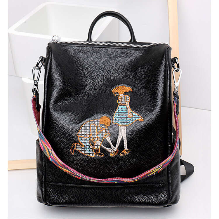 Luxury bag designer couple embroidered cowhide backpack women's genuine leather Korean version new multifunctional trendy and versatile backpack