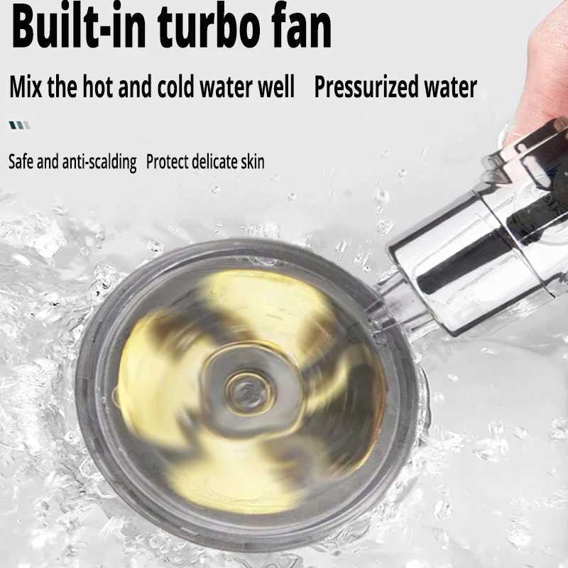 Hot Shower Head Water Saving Flow 360 Degrees Rotating With Small Fan ABS Rain High Pressure Spray Nozzle Bathroom Accessories C251220