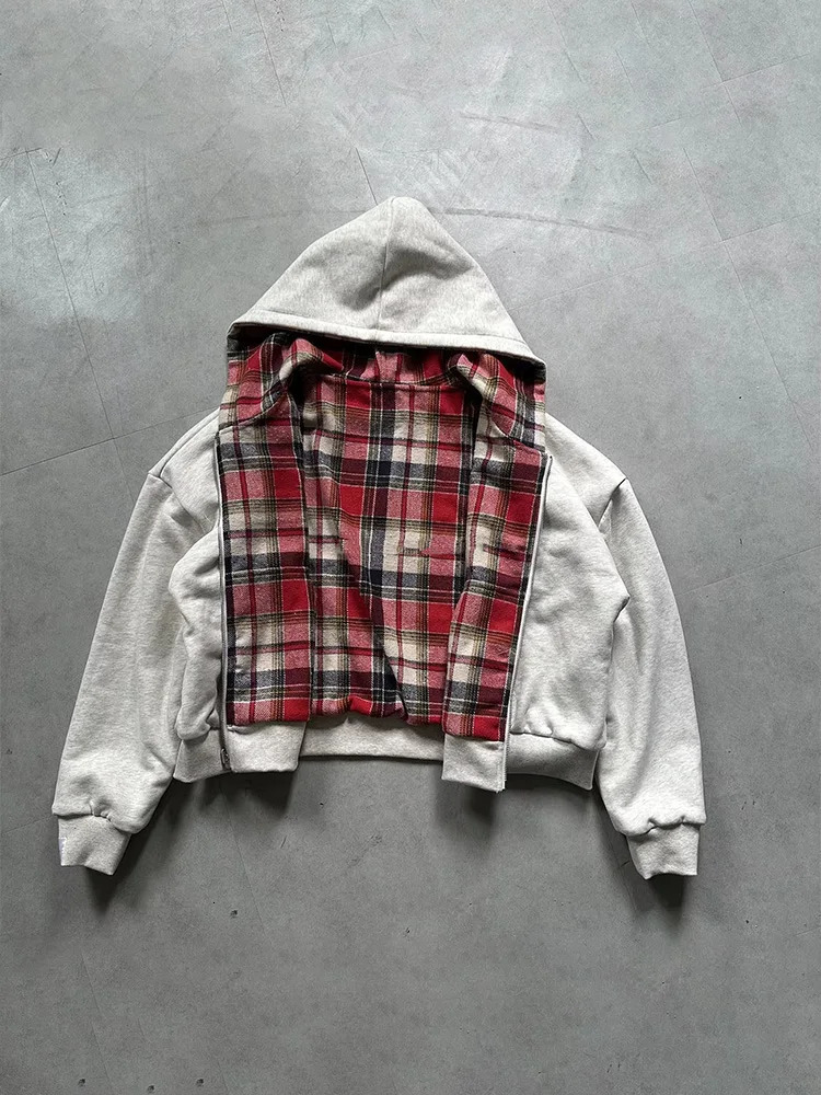 Winter Casual Plaid Print Hoodie Womens Warm ZipUp DoubleSided Wear Sweatshirt Female Fashion Trendy Loose Hooded 2025 251219