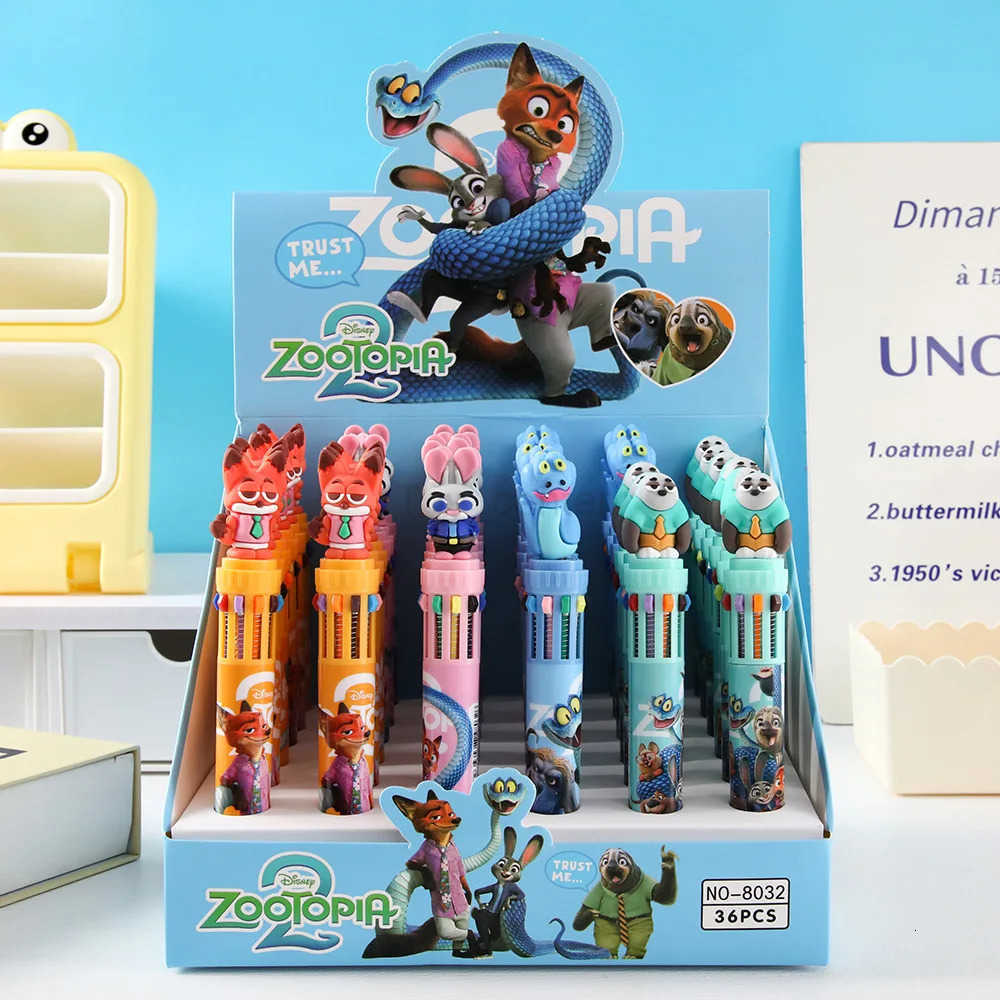 Disney Zootopia Ten Color Ballpoint Pens Kids Disneys Anime Pen for Writing Student Stationery School Supplies Office Accessories Gift H251220