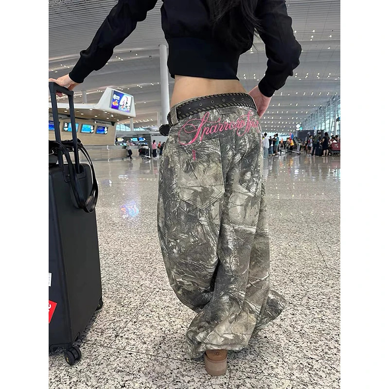 YIBASHU Women Y2k Baggy Camouflage Cargo Harajuku Vintage Oversize Denim Trouser Japanese 2000s Style Boyfriend Jeans Pant Z260314