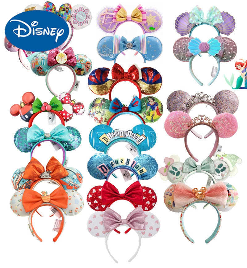 Disney Mickey Mouse Ears Headband 2025 Cinderella Rapunzel Princess Bow Minnie Ear Headwear for Adult Kids Holiday Hairband H251220
