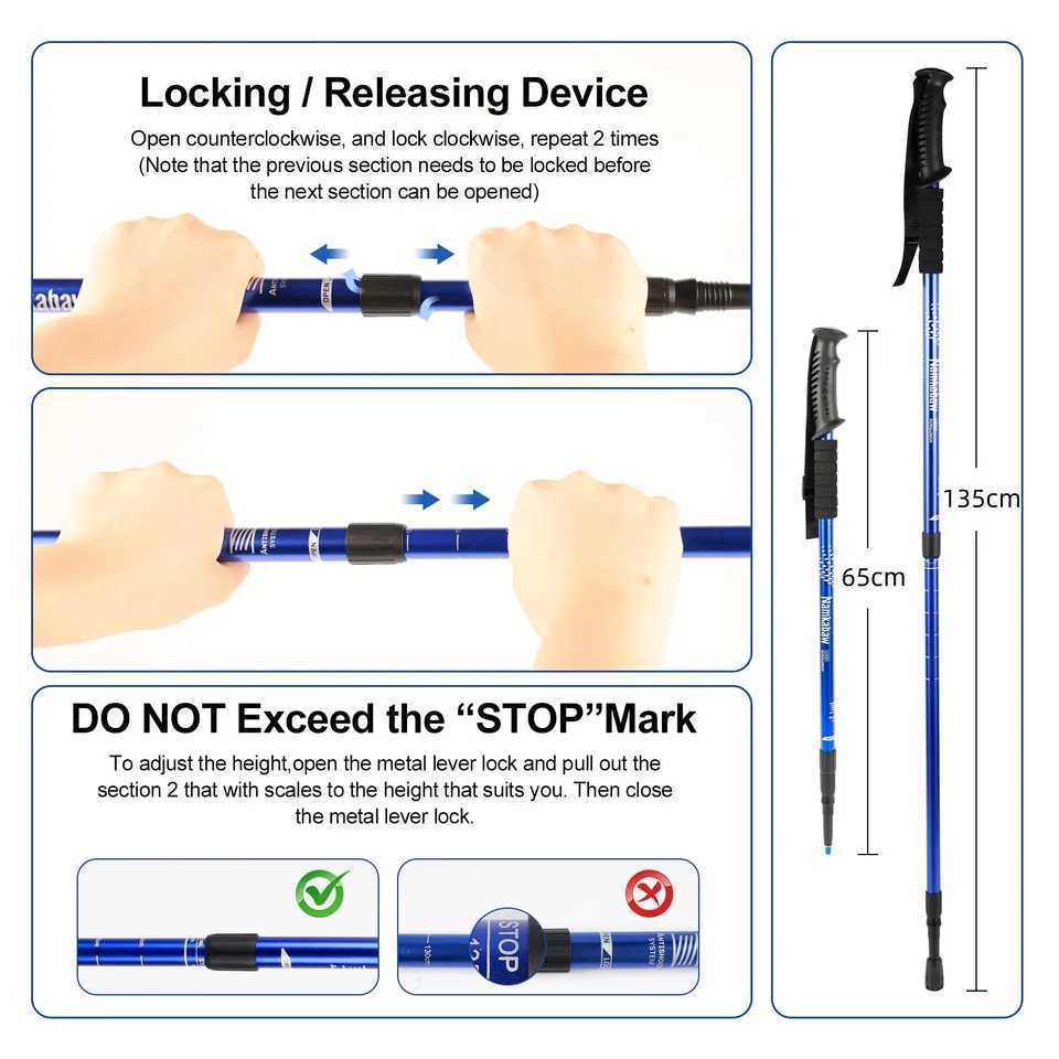 Ultralight 3-Section Trekking Poles Adjustable Aluminum Alloy Nordic Walking Sticks Telescopic Non-Slip for Men And Women Hiking G251220