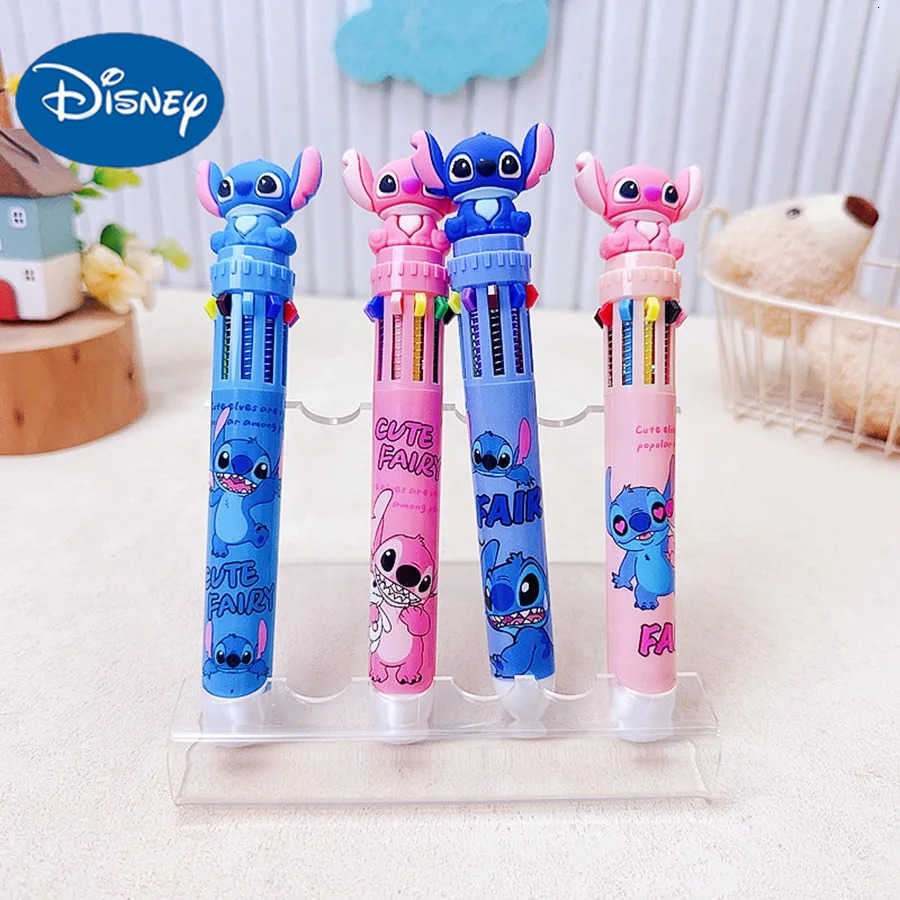 Disney 10-Color Ballpoint Pen Multi-Function Multi-Color Push-Button Journal Pen 05mm Kawaii Style Stitch Colorful Pen H251220
