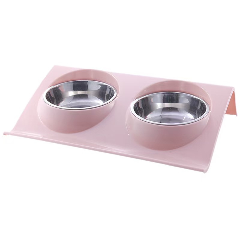 K3412 Stainless steel food and water bowl for cats, integrated neck support base, anti-tipping pet food bowl.