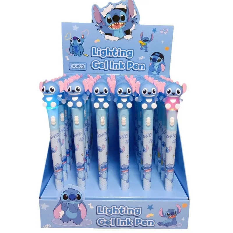 Disney 6/36pcs silicone Stitch luminous gel pen Lilo and Stitch LED light pen with light signature pen stationery gift wholesale H251220