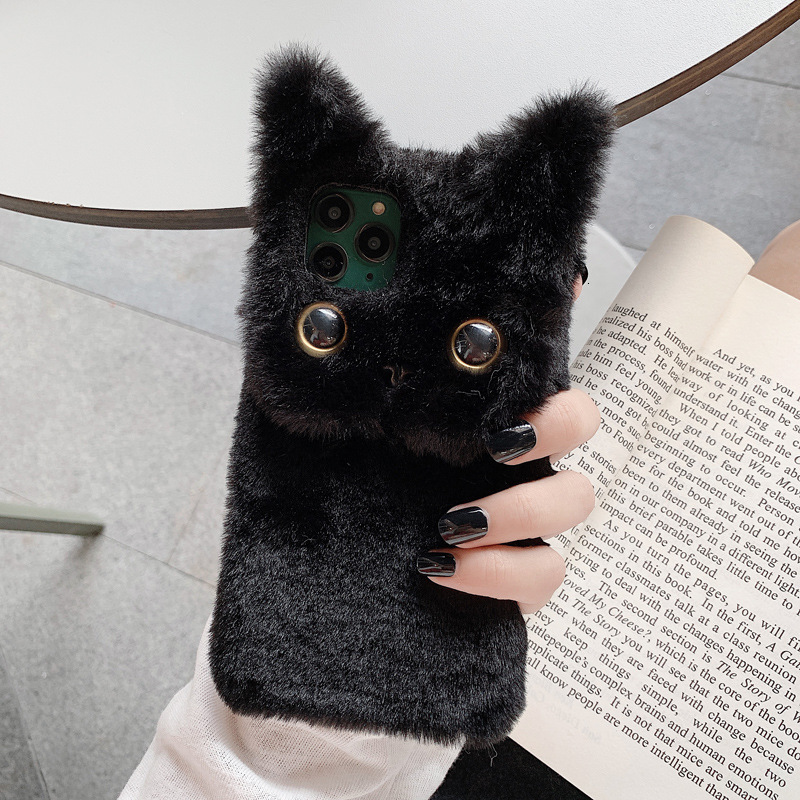 3D Plush Cat 16 Pro Max Apple 17 Phone Case Compatible with iPhone 15 Cute Cartoon 13 Winter Soft