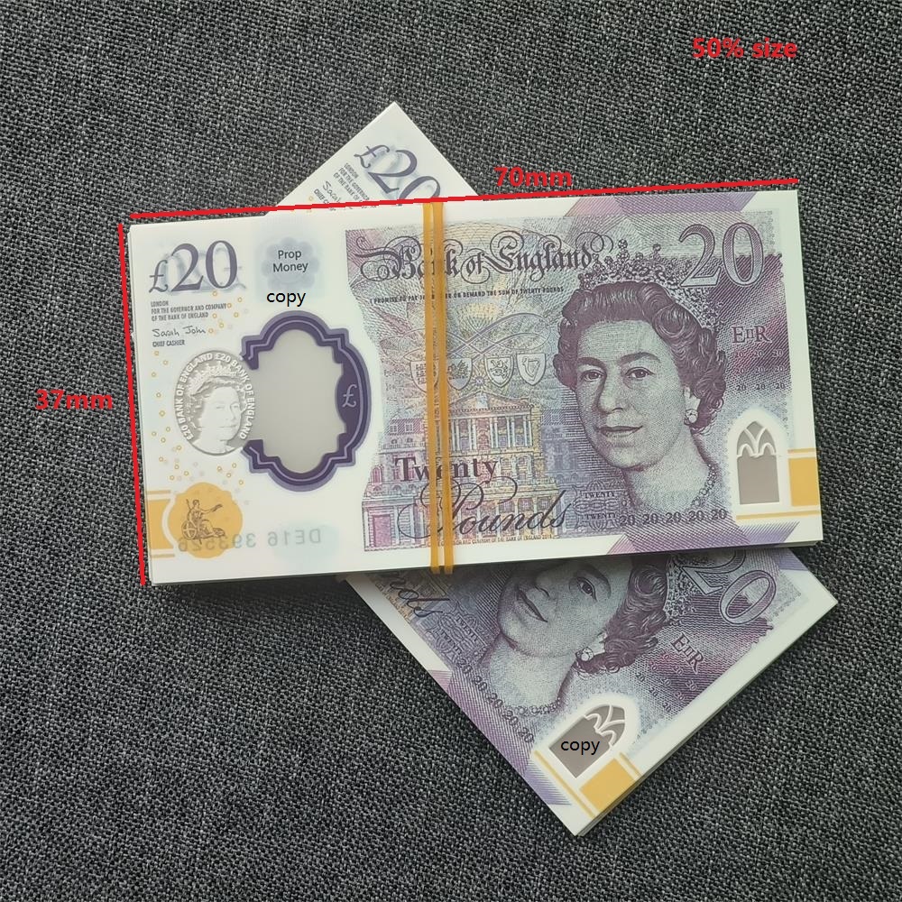 5A+ ULTRATHIN Polymer Prop Money UK Realistic Movie Plastic Play Money Notes GBP 20 Pound Queens With Different Serial Numbers Matte Effect For Halloween 70*37mm 50%