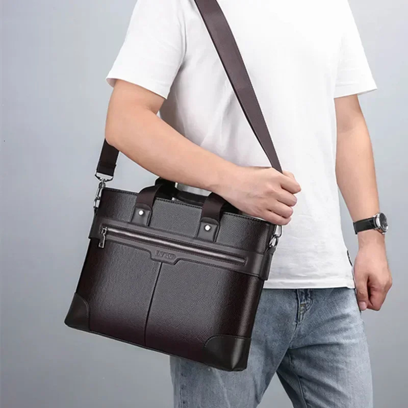 Mens PU Leather Briefcase Waterproof Anti-Theft Laptop Bag for Business Office Travel - Document Organizer Shoulder Bag 251218