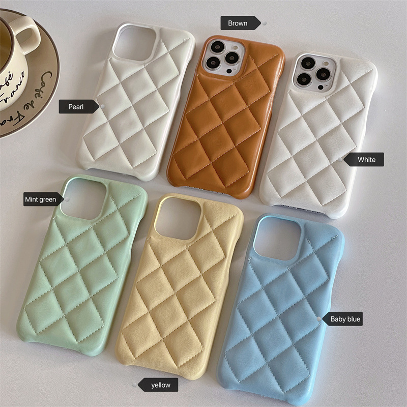 Solid Color Quilted Pattern Compatible with Apple 17 Pro Max Phone Case iPhone 16 Leather 15 Chanel Style 14 Three-Pack Hard