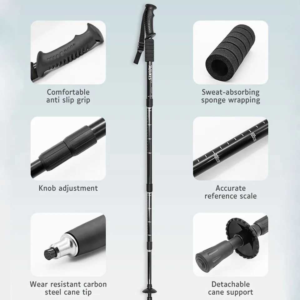 AOLIKES Aluminium Alloy Teleskopic Stick Hiking Poles Basto De Trekking Walking Stick Ultralight Absorber Walking Cane G251220