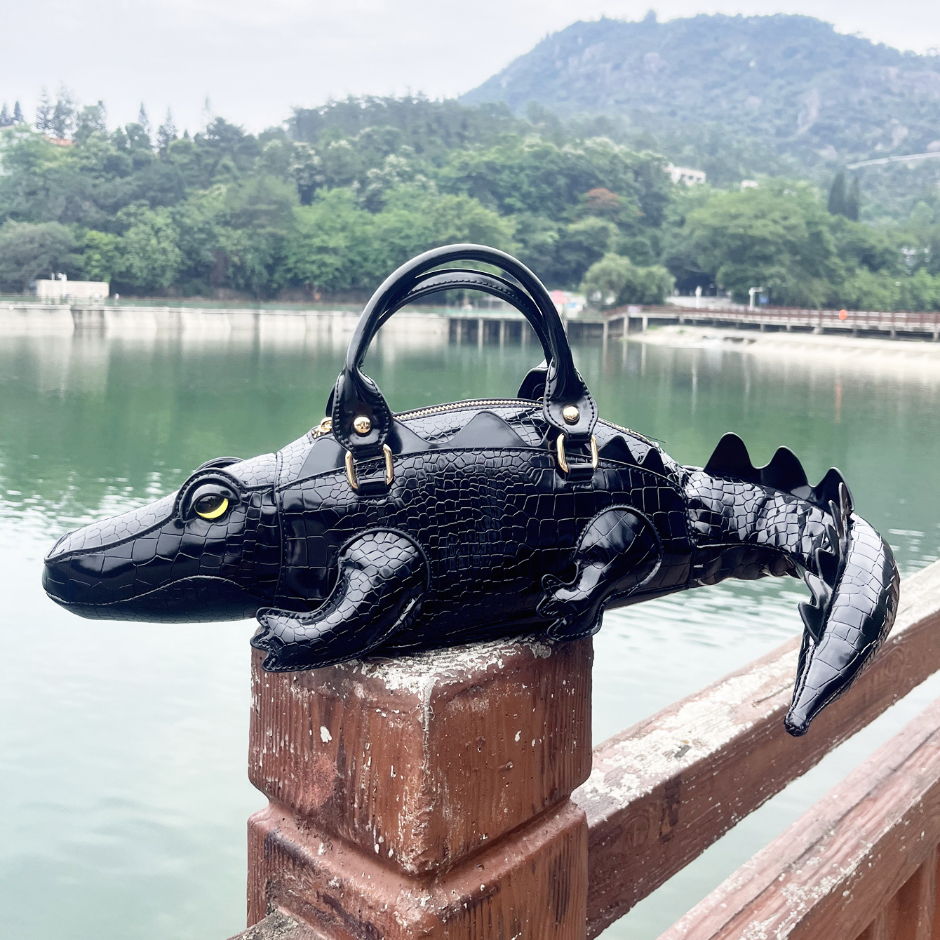 BrandName Croc Print Top Handle Bags Convertible Shoulder Purses with Unique Punk Style Design for Women 1100368158
