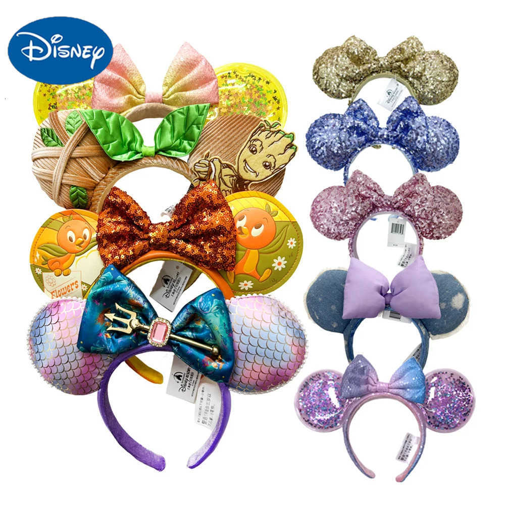 Disney 2025 Minnie Mouse Ear Headband Disneyland Orange bird Mickey Headwrap Adult/Kid Plush Cosplay dryads Bow Hair Accessory H251220