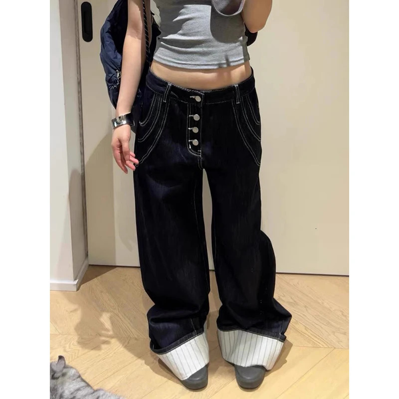 ZHIZOU Women Black Gothic Y2k Emo Cargo Jeans Oversize Jean Pants Vintage Harajuku Japandi Style Alternative Baggy Denim Trouser Z260314
