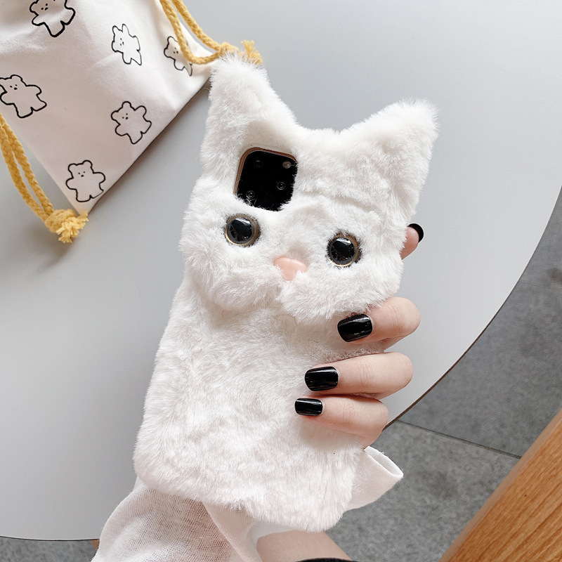 3D Plush Cat 16 Pro Max Apple 17 Phone Case Compatible with iPhone 15 Cute Cartoon 13 Winter Soft