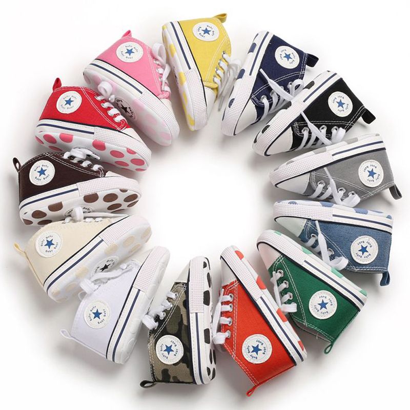 Unisex Baby Boy Girl Canvas Sneakers Soft Sole Infant Lace up Newborn Ankle Walkfashion Toddler First Walkers Crib Shoes 0-18 Months W006