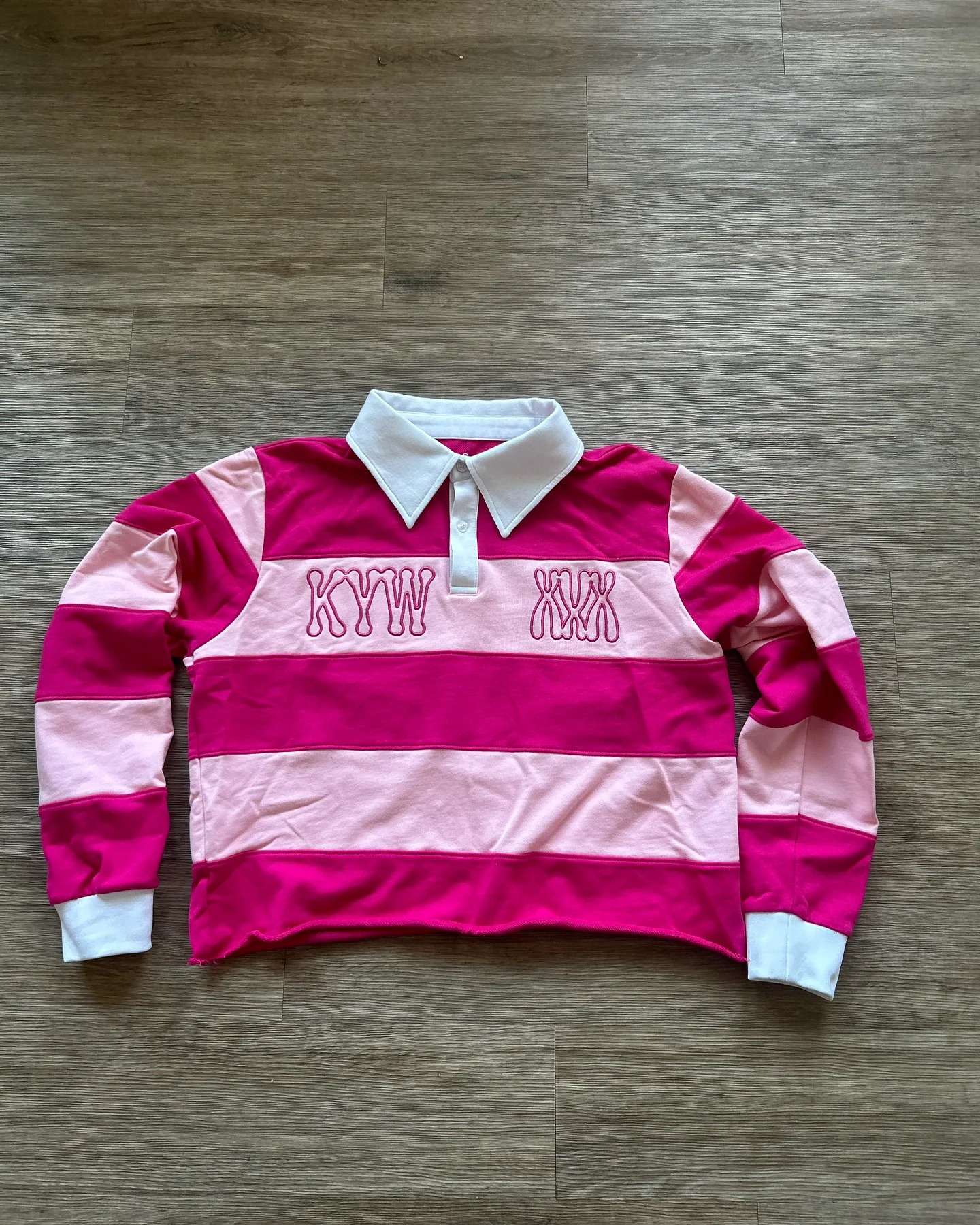 Pink Rugby Polo Shirts Hip Hop Men Stripe Print Lapel Neck Shirt Y2k Harajuku Fashion Casual Cotton Long Sleeves Top Women Tees 251218