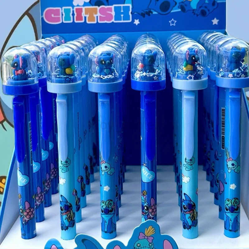 Disney 36Pcs Erasable Gel Pen Cartoon Set Stitch Creative Landscape Bottle 05Mm Blue Side Pen Students Learn Office Stationery H251220