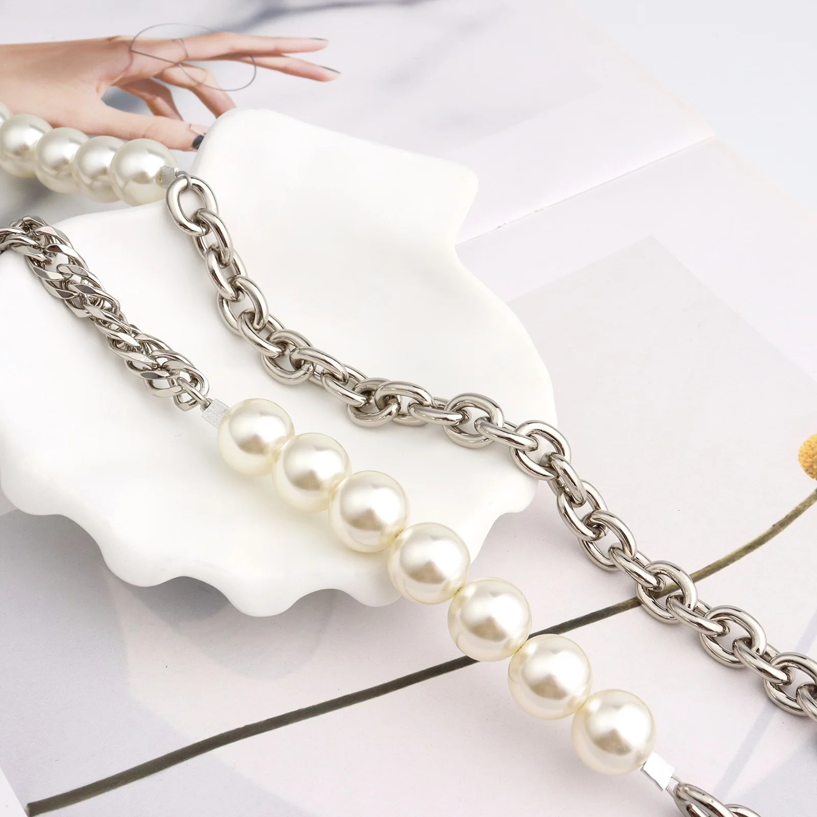 316L Stainless Steel Solid Metal and Pearl Bag Chain Bandage Kpop Strap Accessories Handles IP Gold Plated Gift DIY 251219