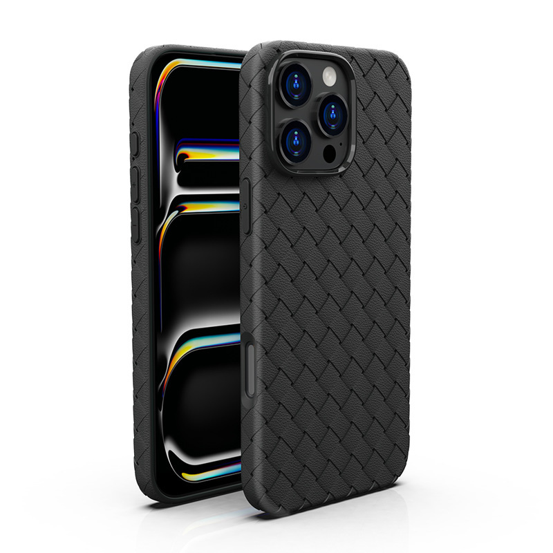New Compatible iPhone 17 Pro Max Apple Phone Woven Texture 15 Leather Cover Heat Dissipation Breathable Full Coverage Soft Case