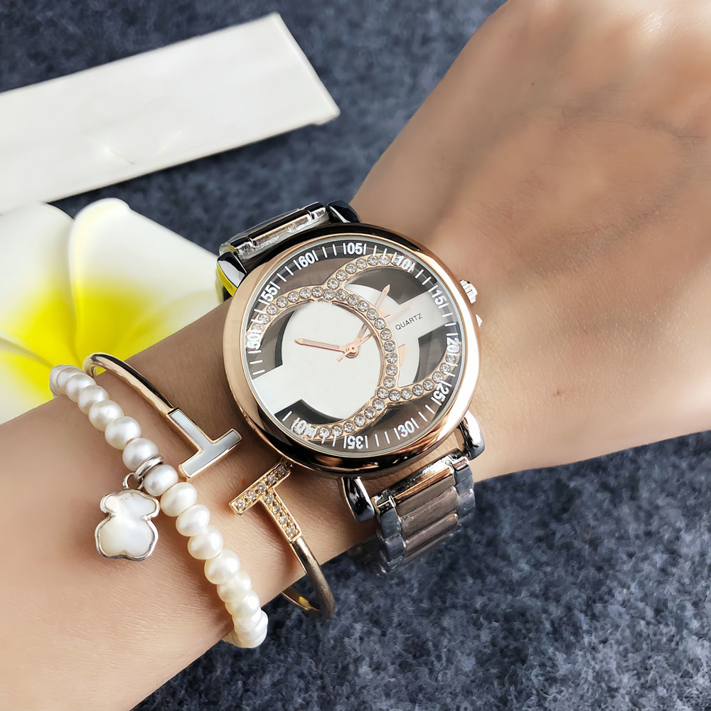Fashion Full Brand Quartz Wristwatches Women Girl Ladies Hollow Diamond Crystal Style Watch Steel Band Luxury Clock CH141