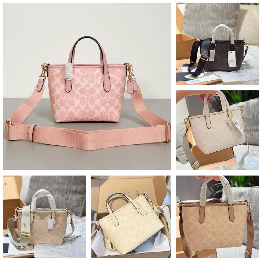 2025 new style pink city15 mini tote bag with classic prints, suitable for shoulder, crossbody, hand-carry and underarm carrying, old flower vegetable basket style