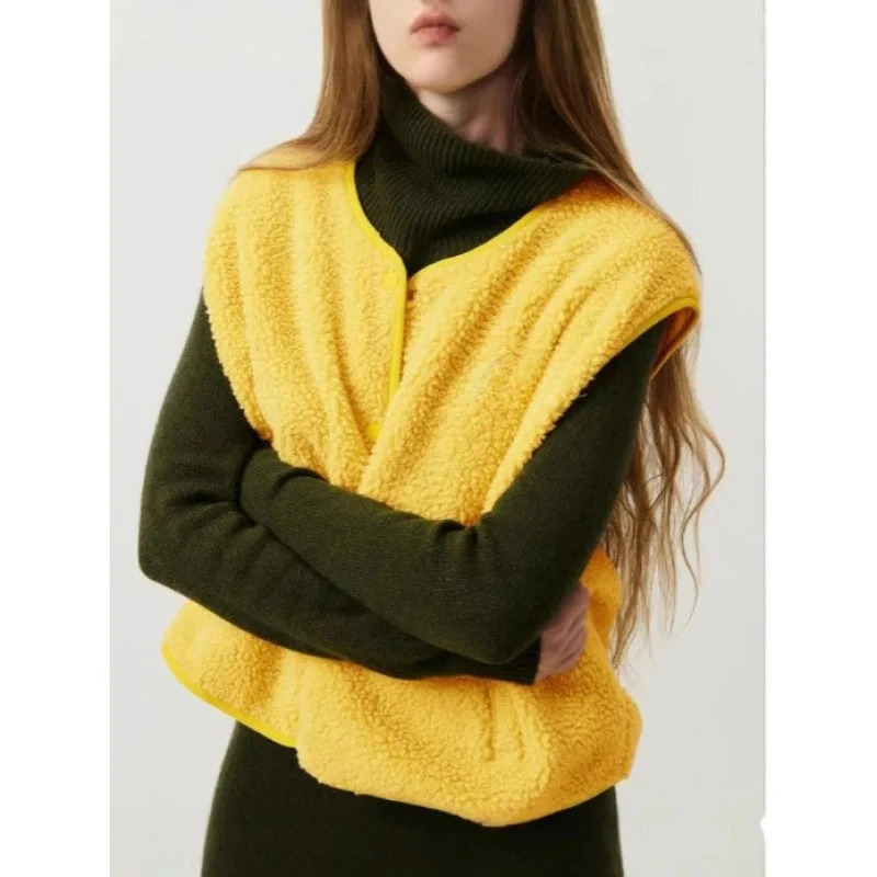 Womens Sleeveless Faux Fur Vest Top Fashionable Single Button Loose Fit Spring Autumn Outerwear round Neck 251219