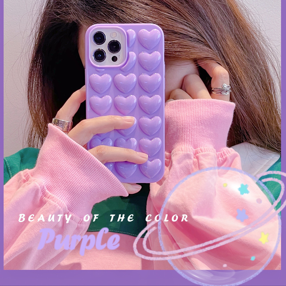 Solid Color 3D Heart Compatible with iPhone Pro Max Apple 16 Phone Case 15/14 Girl 13 Electroplated Soft