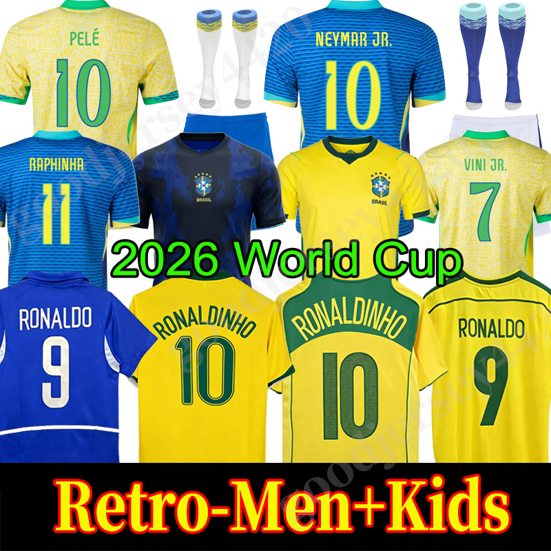 Brasil Soccer Jerseys World Cup 2026 BraziLS Retro Football tops Shirt VINI JR RODRYGO PELE RIVALDO 98 02 04 Vintage NEYMAR Ronaldinho camisa de futebol brasil Kid kit