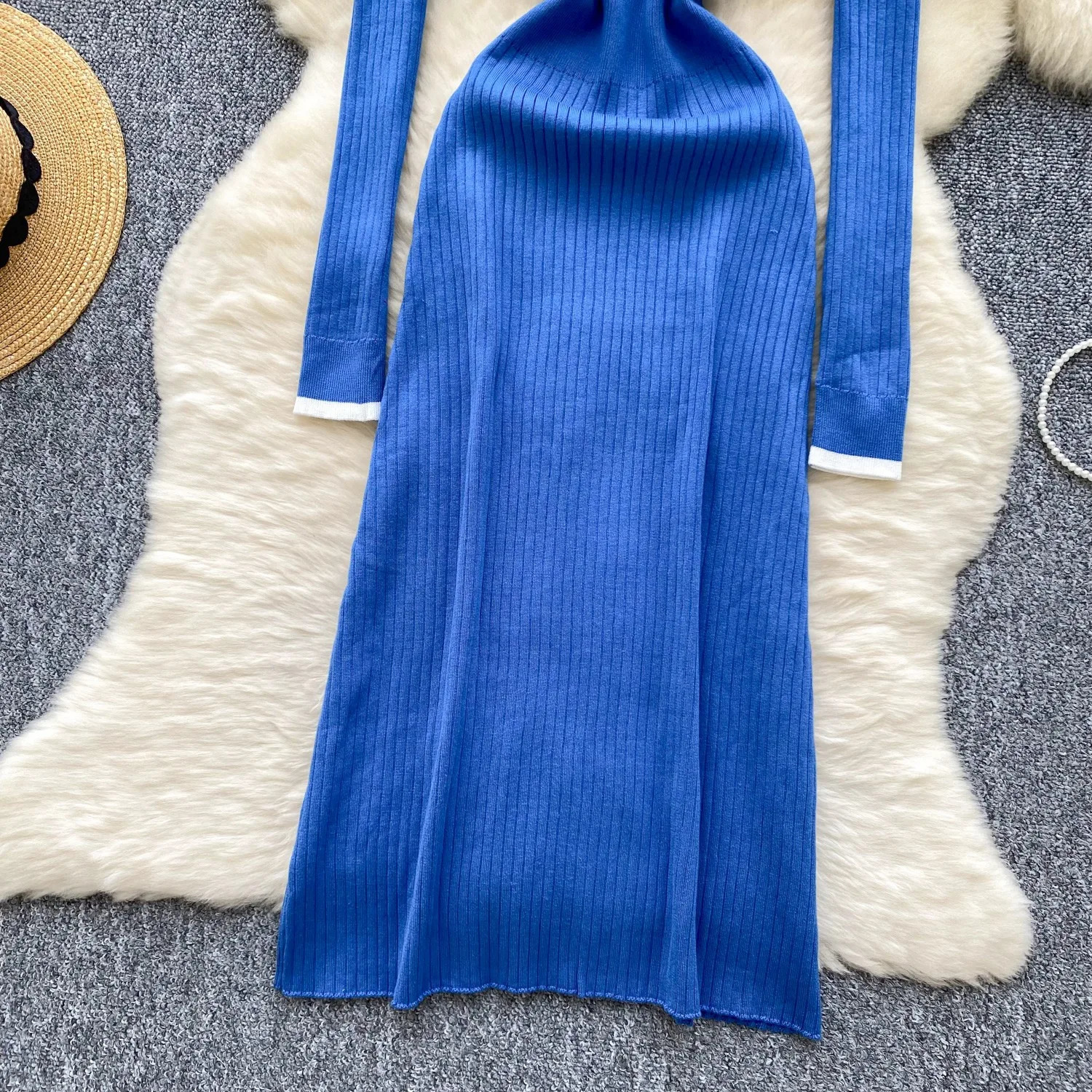 YuooMuoo Autumn Winter Women Knitted Long Dress Vintage Turndown Collar Buttons Ribbed Shirt Sweater Lady Vestidos 251219