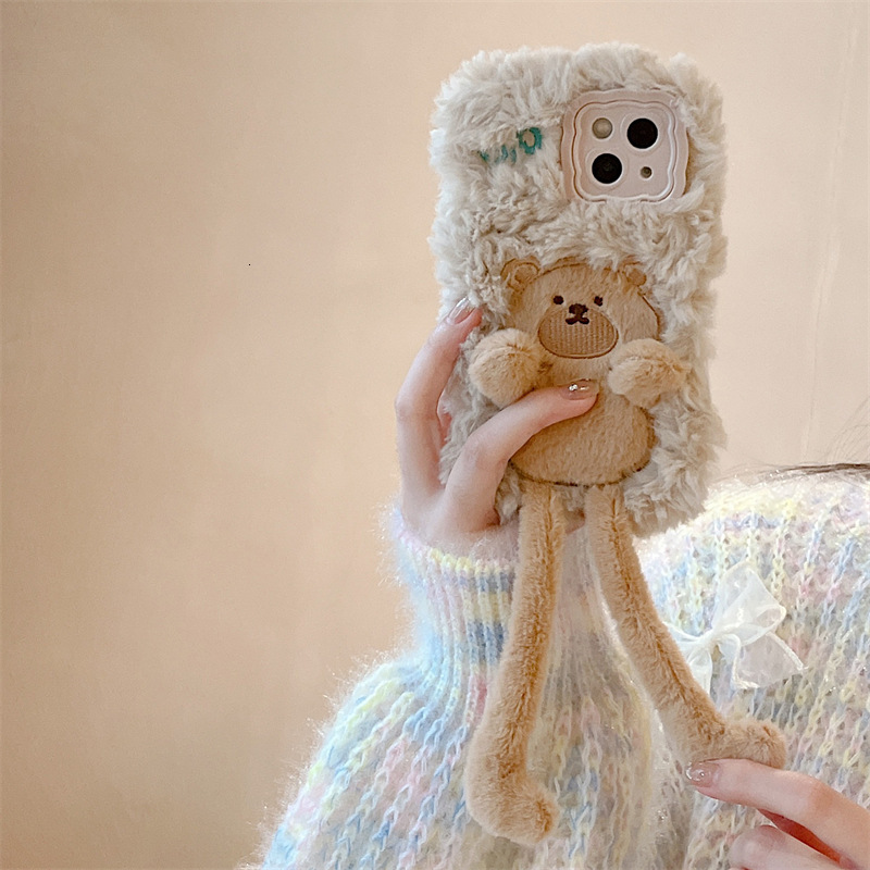 Creative Pull-out Bear Huawei Mate60 Pro, Mate70 Plush Case for Women, Pura70/80 Cover