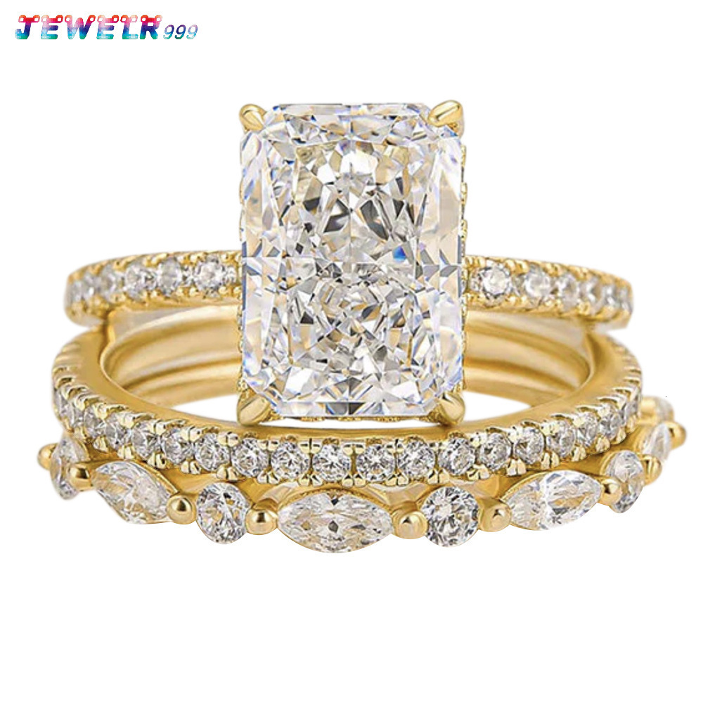S925 Sterling Silver Luxury European Style Ring Set Ice Flower Cut Moissanite VVS Wedding Occasion Cross-Border Hot Gift for Women