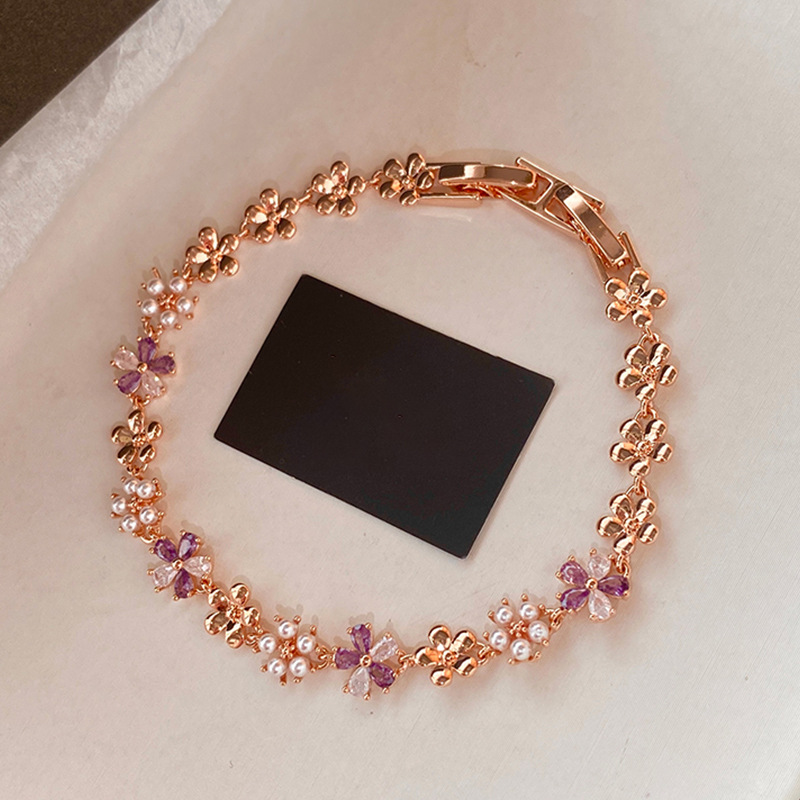 French Zircon Flower Pearl Clasp Sweet Temperament Daily Commute Versatile Bracelet Light Luxury Niche Jewelry - view 5