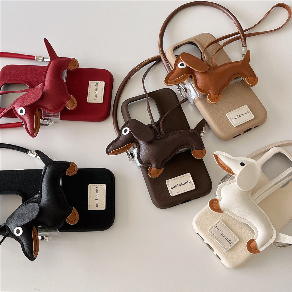 Cartoon Dachshund Phone for Apple 16/15/14P Solid Color Short Strap Case iPhone 17PRO
