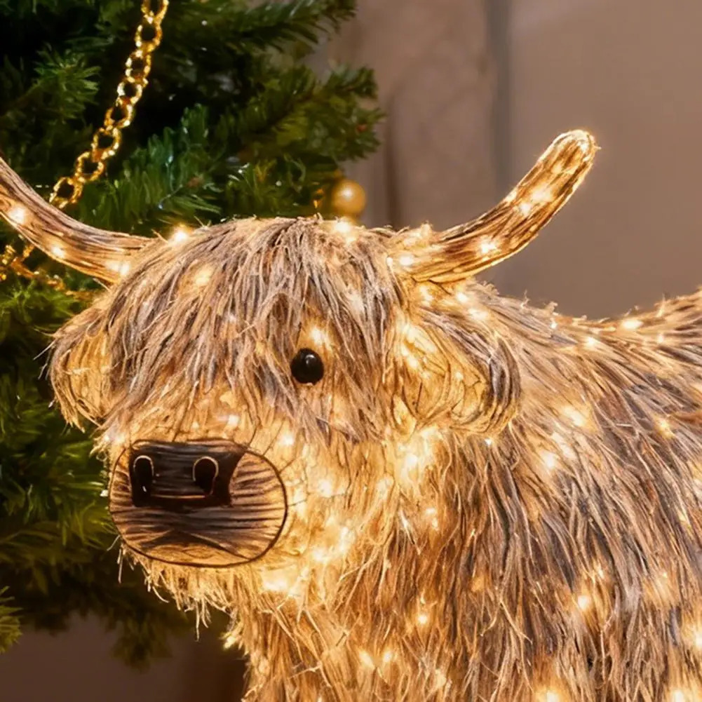 LED Light-up Highland Cow Ornament Glowing Highland Cattle Statue Indoor Outdoor Garden Farmhouse Porch Christmas Decor 251218 - view 4