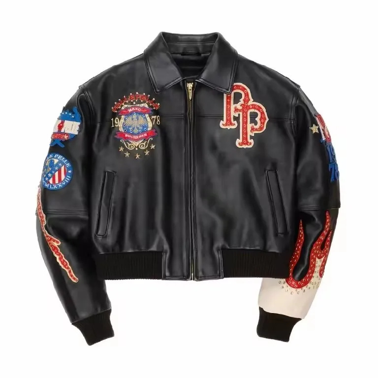 Vintage American Streetwear Leather Bomber Jacket Men Y2K Hip Hop Letter Embroidery Rivet Motorcycle Coat Winter Thick Warm Punk 251216