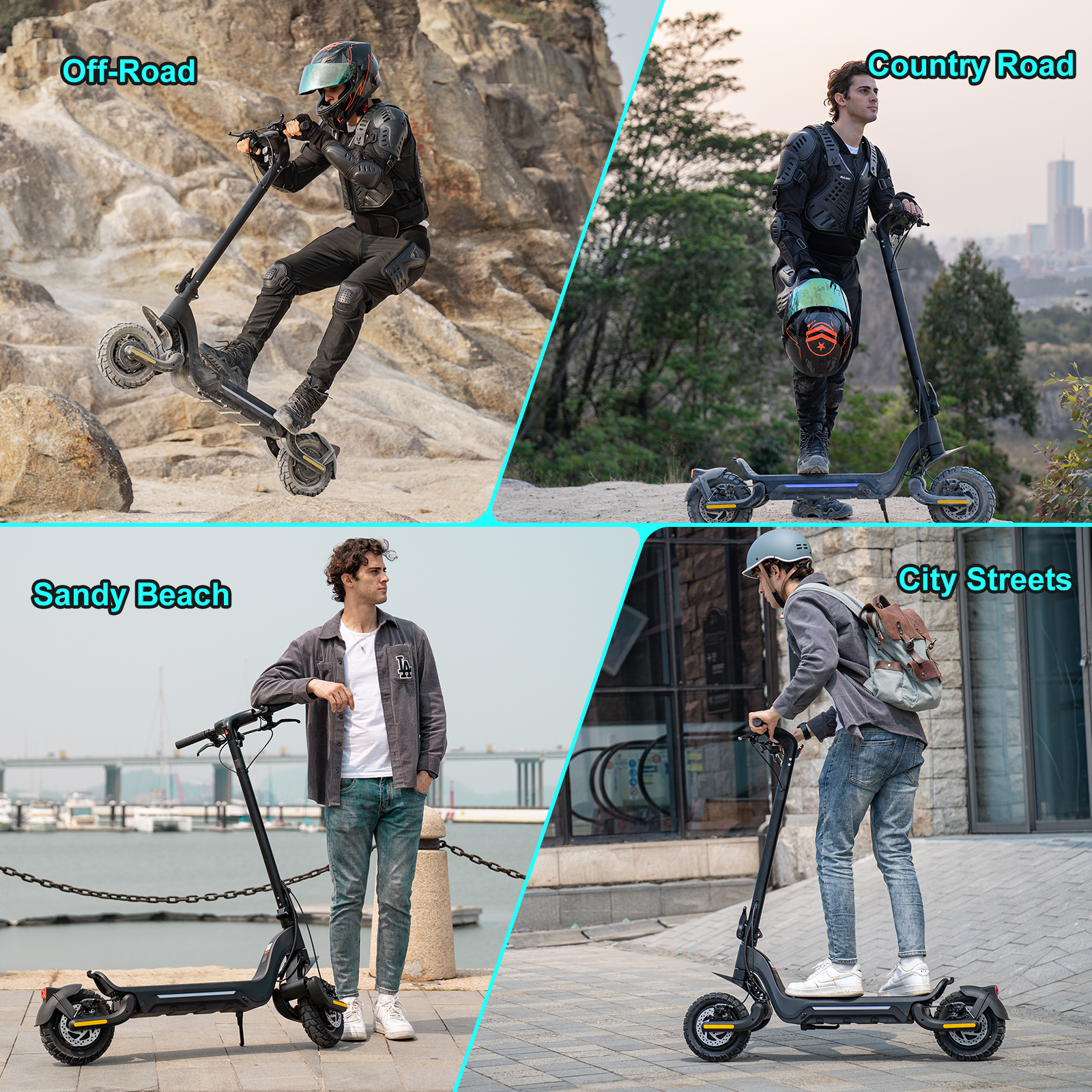 HEZZO F5 48V 1600W Dual Motors Scooter High Power Off-Road Electric Scooter with 10-Inch Off-Road Tires 18AH 30Miles Long Range Foldable Escooter