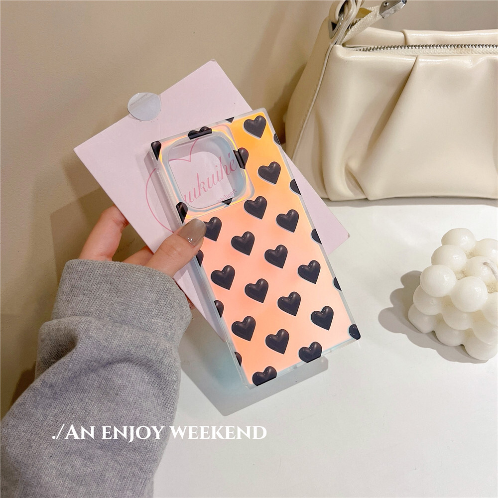 casual Laser Love Heart Phone Case Suitable for Apple 17/16/15PRO Square Gradient iPhone14/13PRO