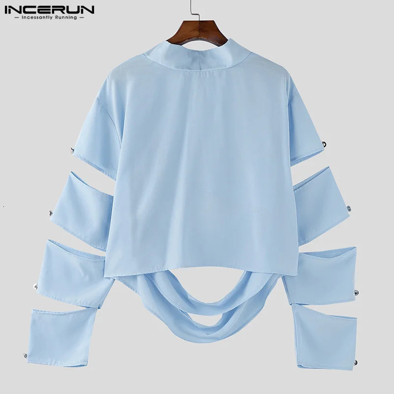INCERUN Men Irregular T Shirts Solid Color Turtleneck Long Sleeve Hollow Out Men Clothing Streetwear Fashion Sexy Camisetas 251219