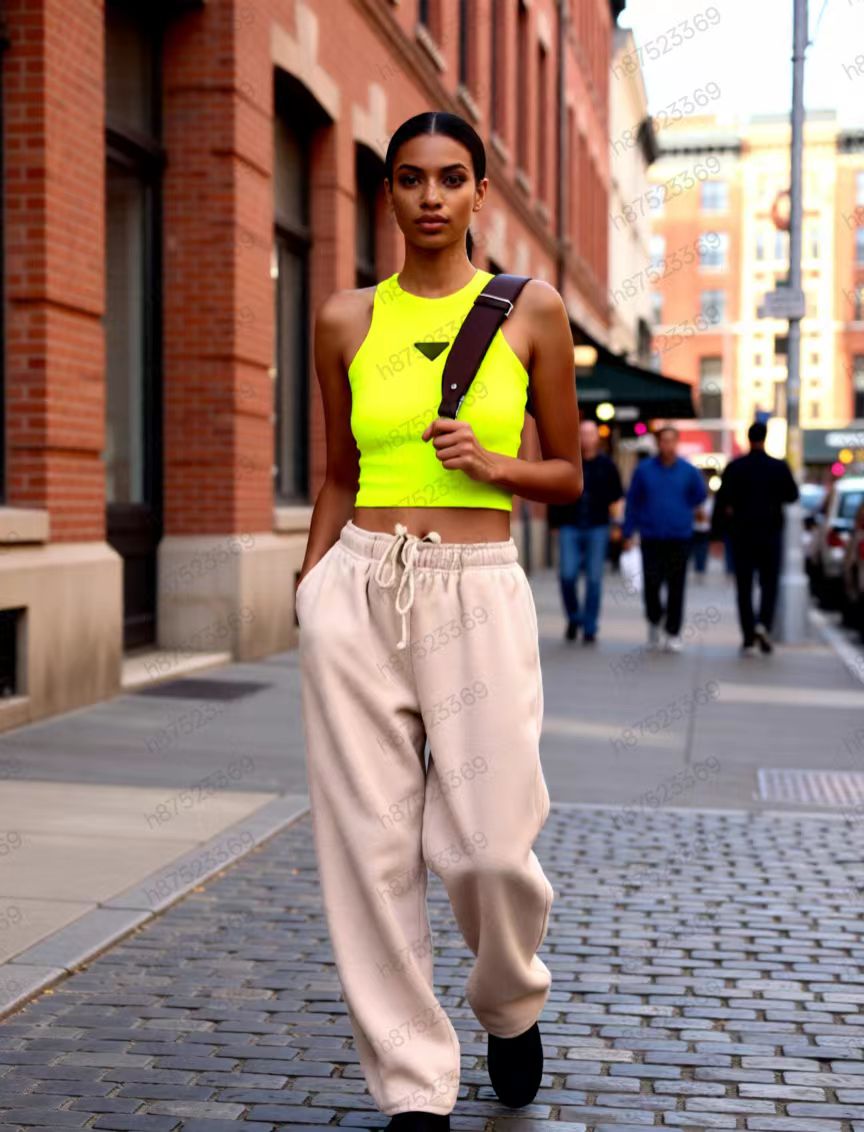 Trendy brand designer spring and summer girls sexy short solid color threaded sleeveless T-shirt vest