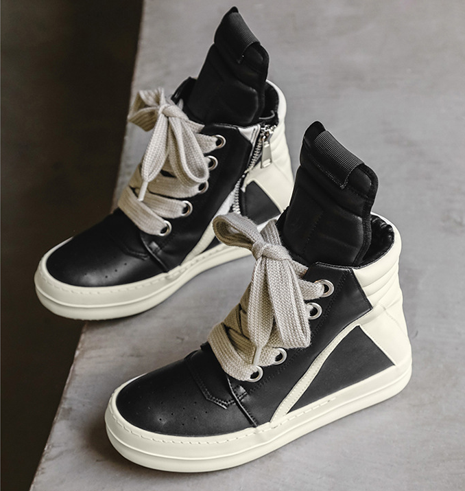 2025 new black and white high-top trendy men's shoes versatile boys' platform heightening shoes sports casual shoes