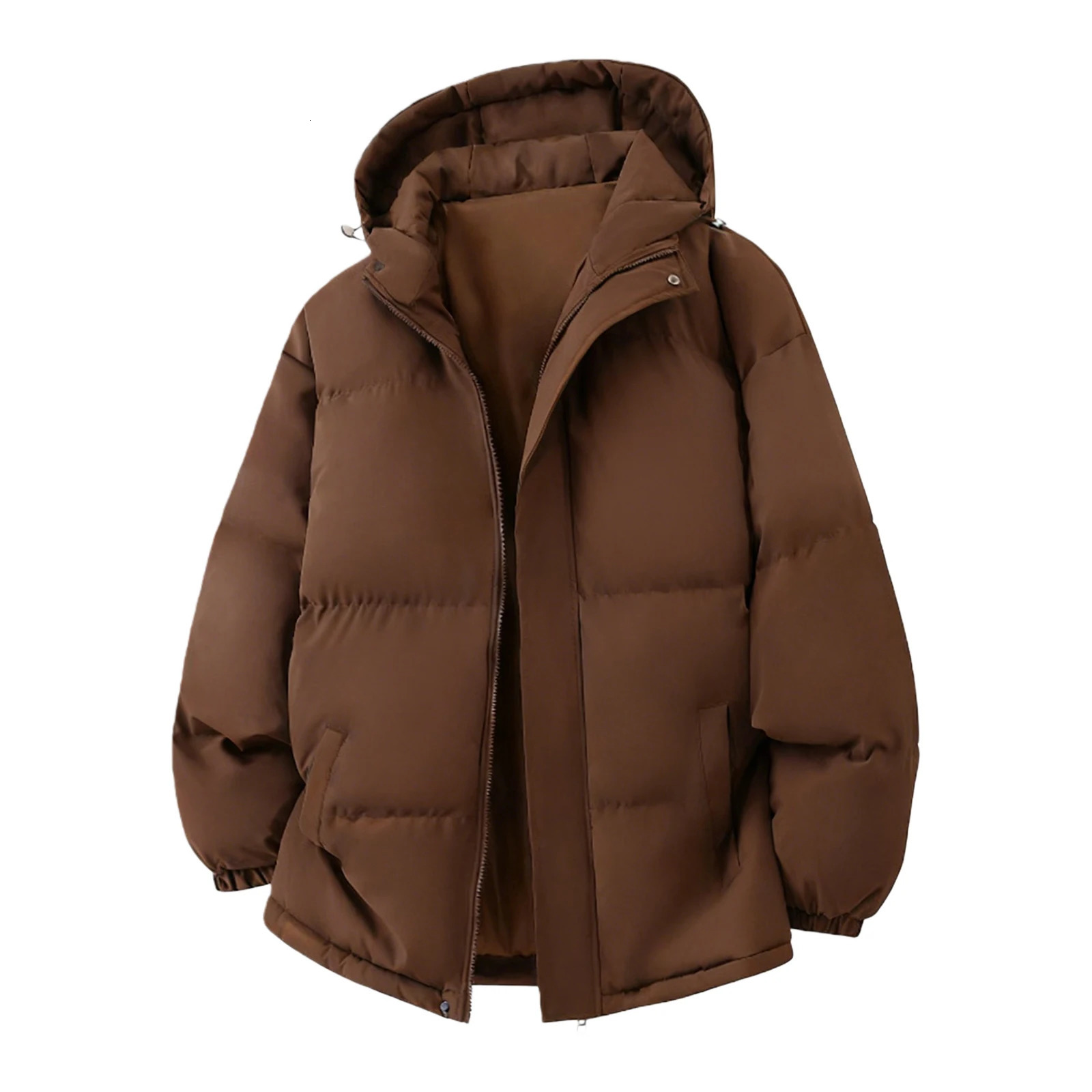 MenS Solid Color Hooded Jacket Casual Warm Outerwear For Couples Thickened Down Coats Fashionable Hiking Camping 251219