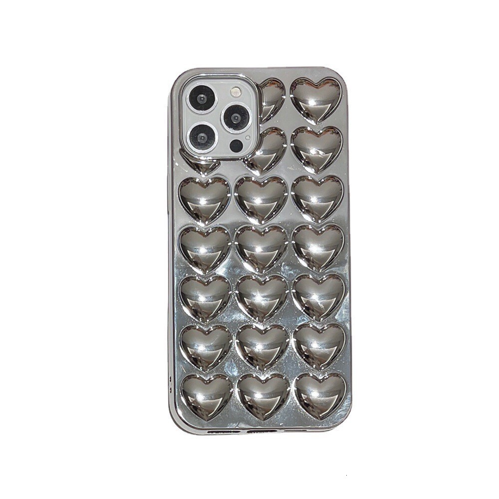Solid Color 3D Heart Compatible with iPhone Pro Max Apple 16 Phone Case 15/14 Girl 13 Electroplated Soft