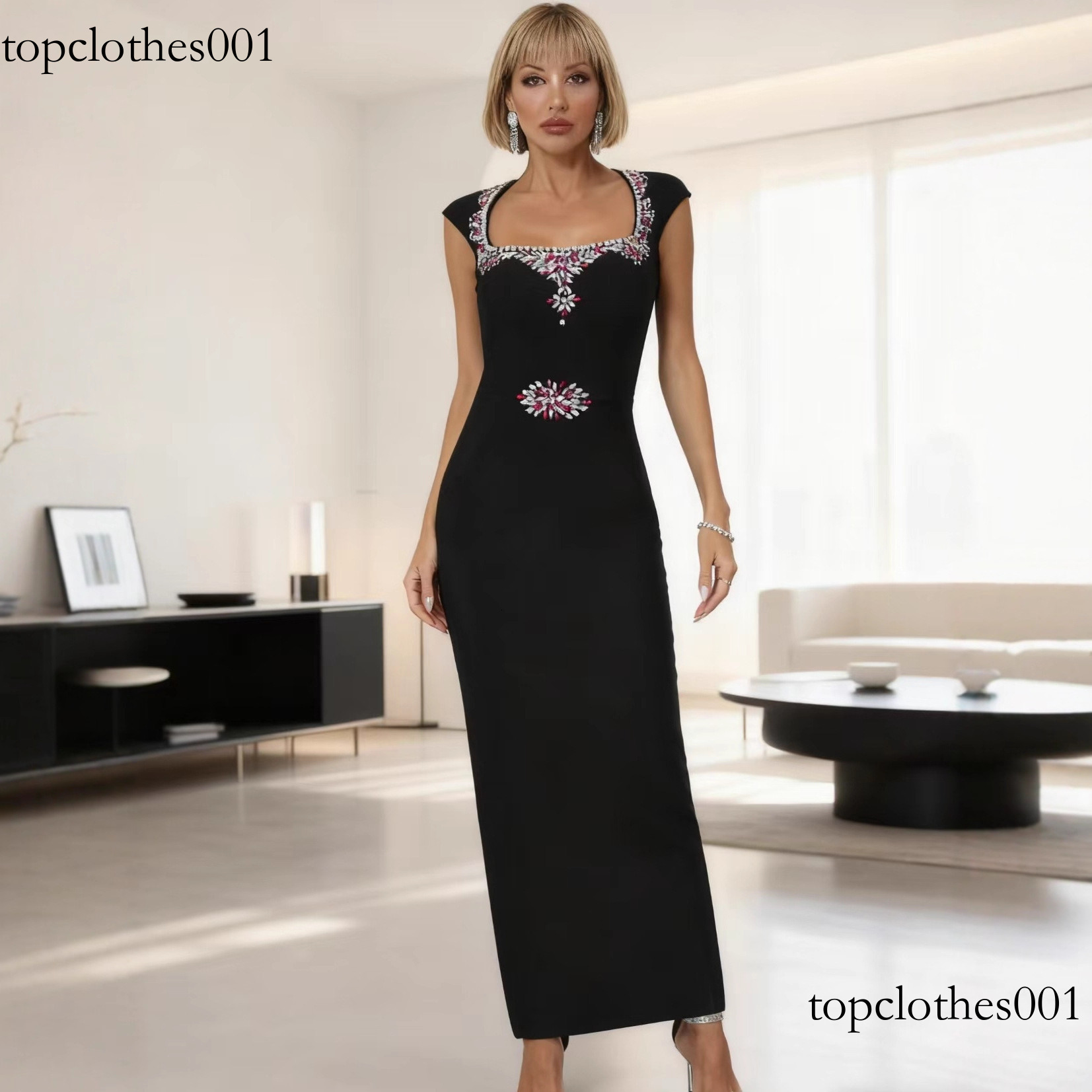 Female designer evening dress Cross-Border European and American Heavy Rhinestone Elastic Slim Sexy Bandage Party Socialite Dress Black Friday