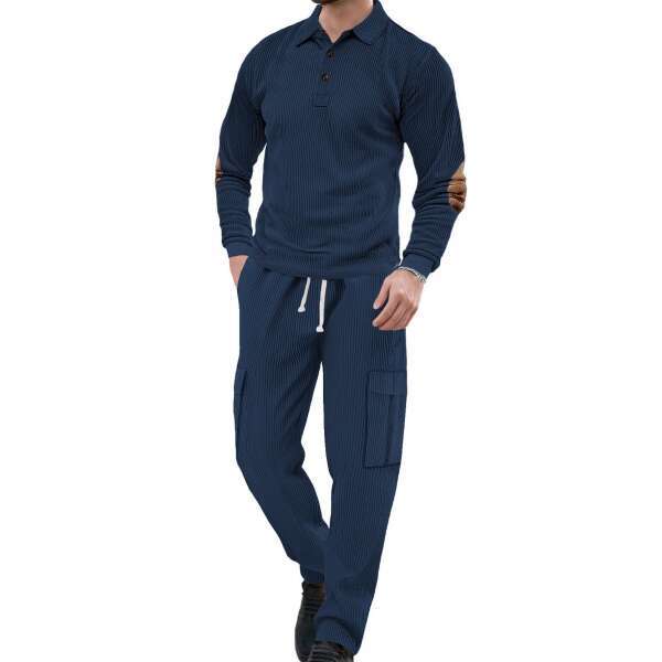 25 Hot Sales Foreign Trade Cross-Border European and American Casual Sports Turn-Down Collar Long Sleeve Two-Piece Set Men's Loose Solid Color Wo