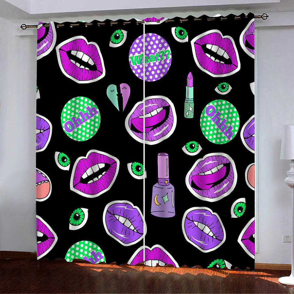 YL-38018 High-Density Blackout Curtain Red Lips Series 2, Digital Printed, Custom Patterns and Sizes Available