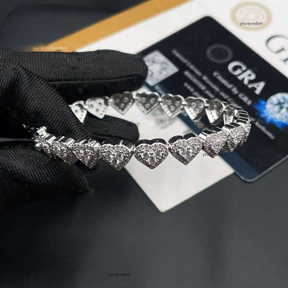 Fashion Jewelry 925 Sterling Silver VVS Moissanite Heart Shape Cuban Tennis Chain 8mm Bracelet