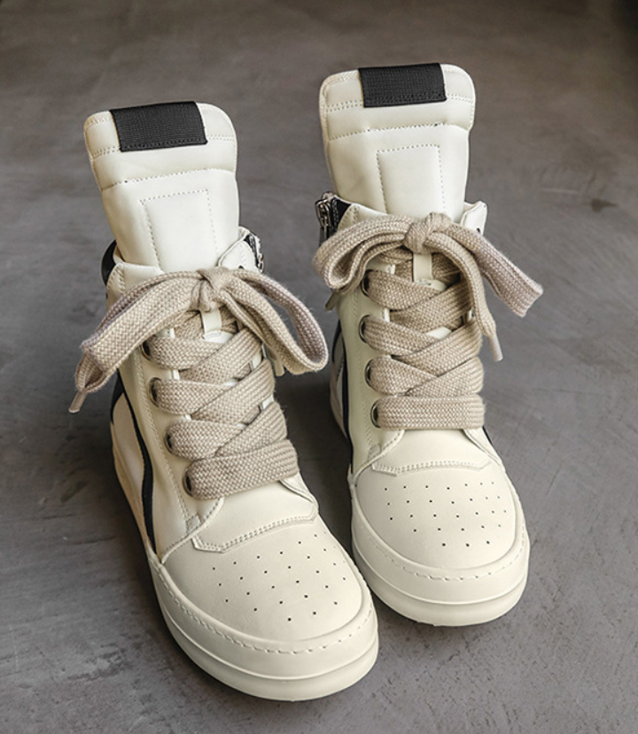 2025 new black and white high-top trendy men's shoes versatile boys' platform heightening shoes sports casual shoes